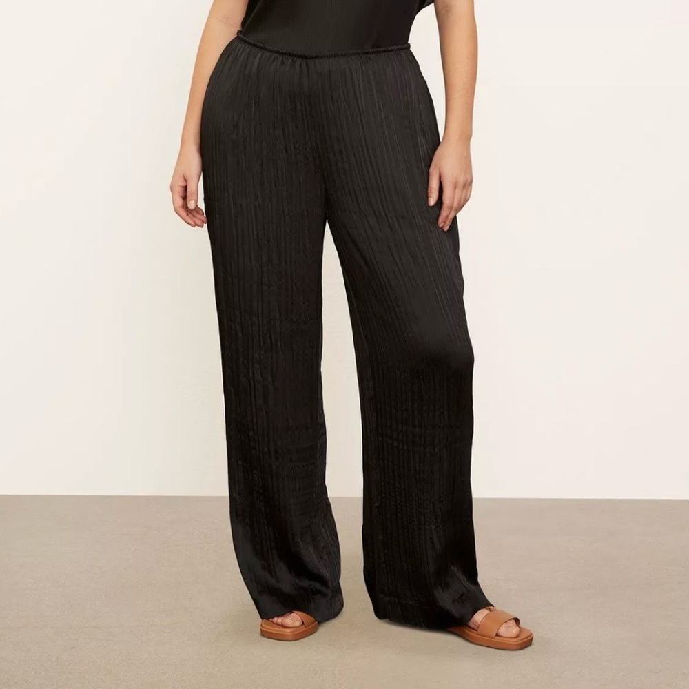 Vince Crushed Black Pleated Pull On Wide Leg Pant Dress Workwear Professional 3X
